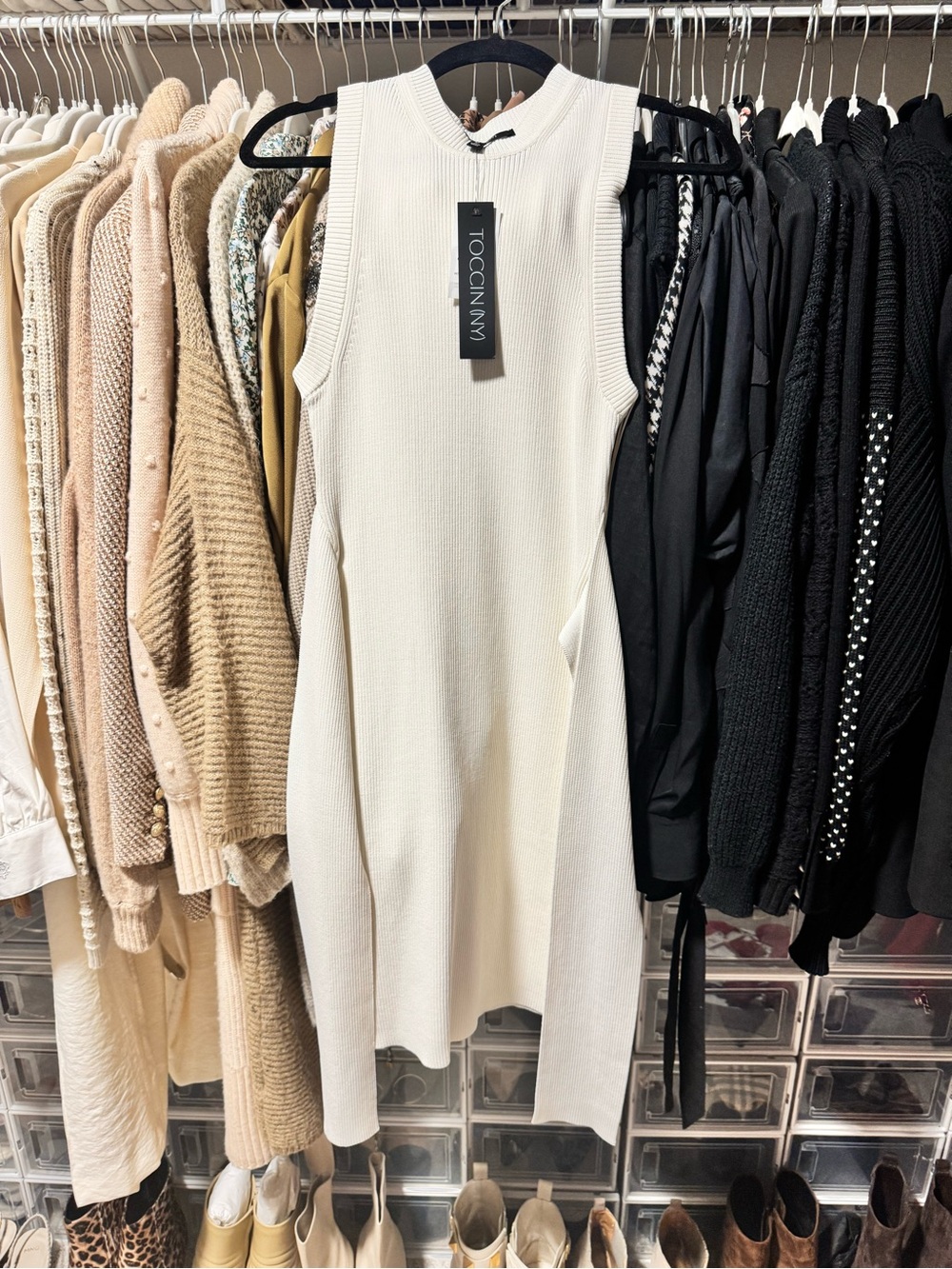 NWT Toccin White Ribbed Knit Mini Dress